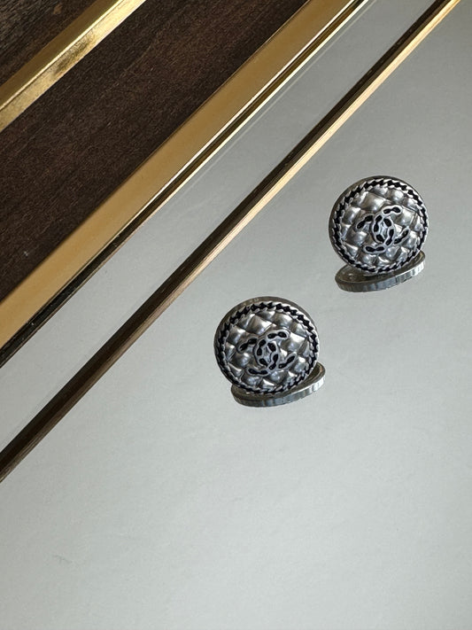 Repurposed Silver & Black Chanel Earrings